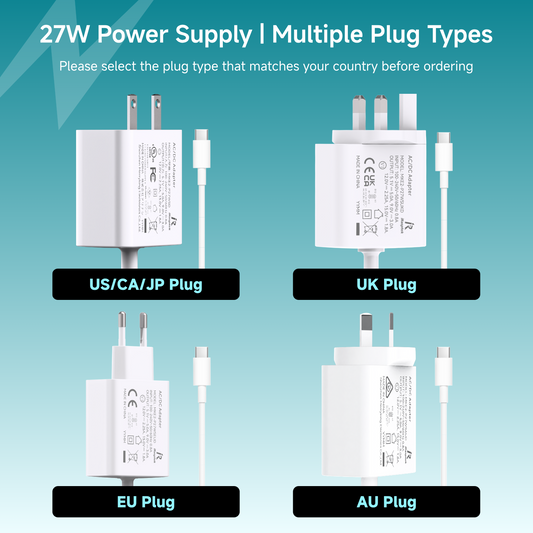 iRasptek 27W 5.1V/5A USB-C Power Supply with PD for Raspberry Pi 5(UL Listed)