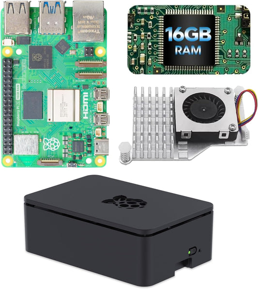 iRasptek Basic for Raspberry Pi 5 Single Board Computer 16GB RAM with Case and Active Cooler Included