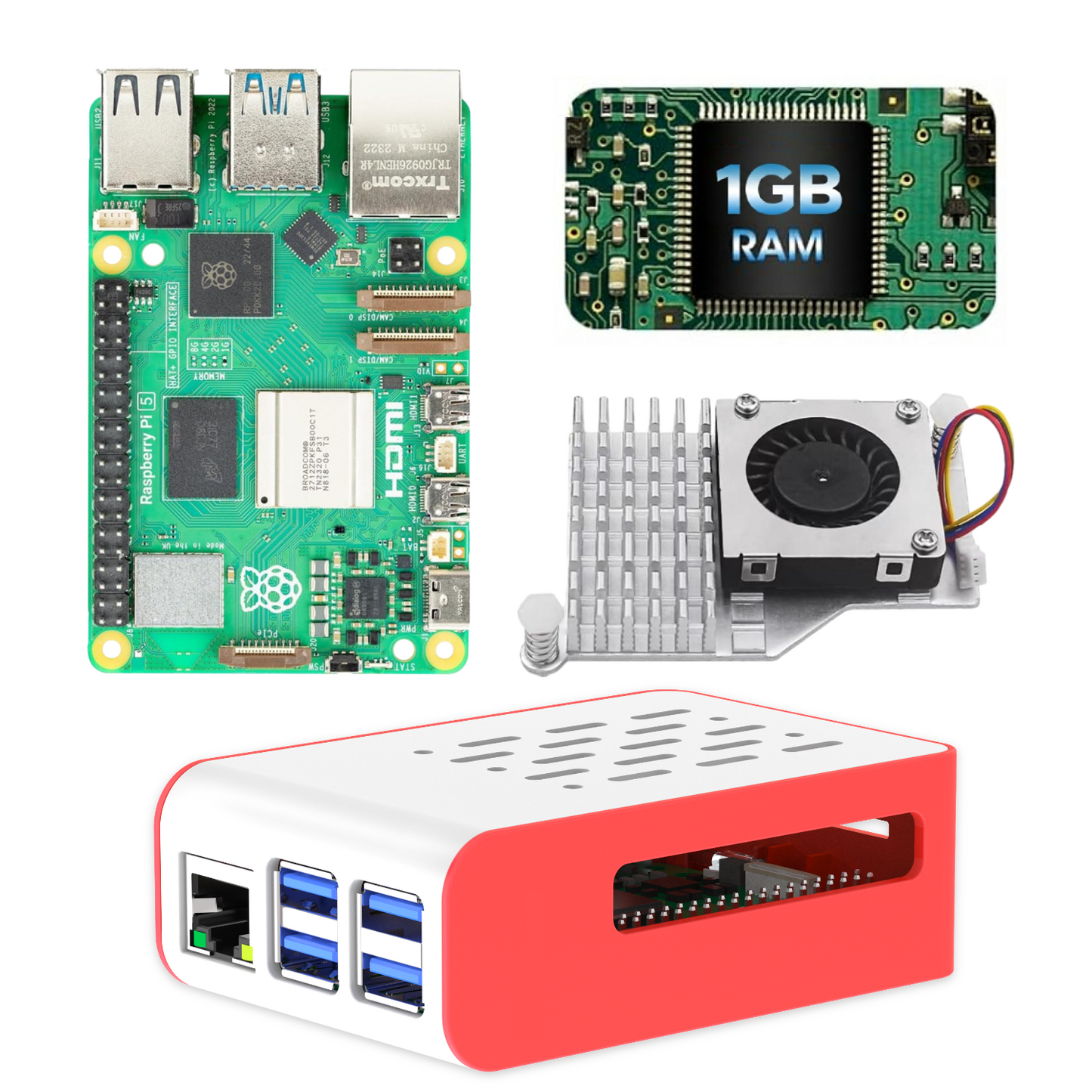 iRasptek Basic kit for Raspberry Pi 5 RAM 1GB with Pi5 Case and Active Cooler