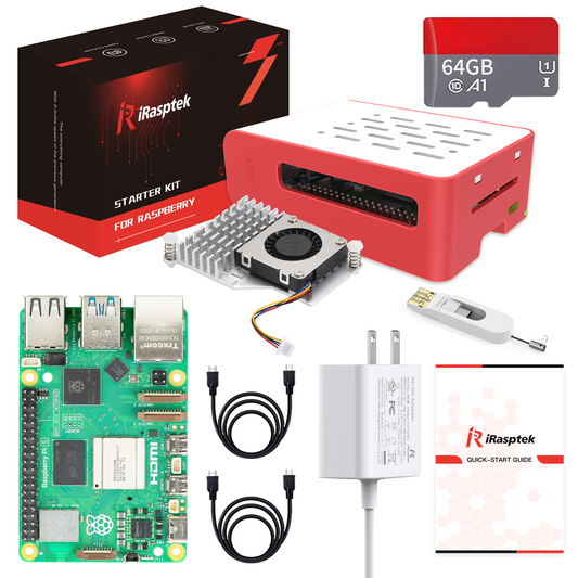 iRasptek Starter Kit for Raspberry Pi 5 RAM 8GB-Pre-Loaded 64GB Edition Pi OS (Red&White Case)