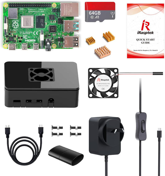 iRasptek Starter Kit for Raspberry Pi 4B 4GB RAM-64GB Edition with Pi OS Pre-Installed