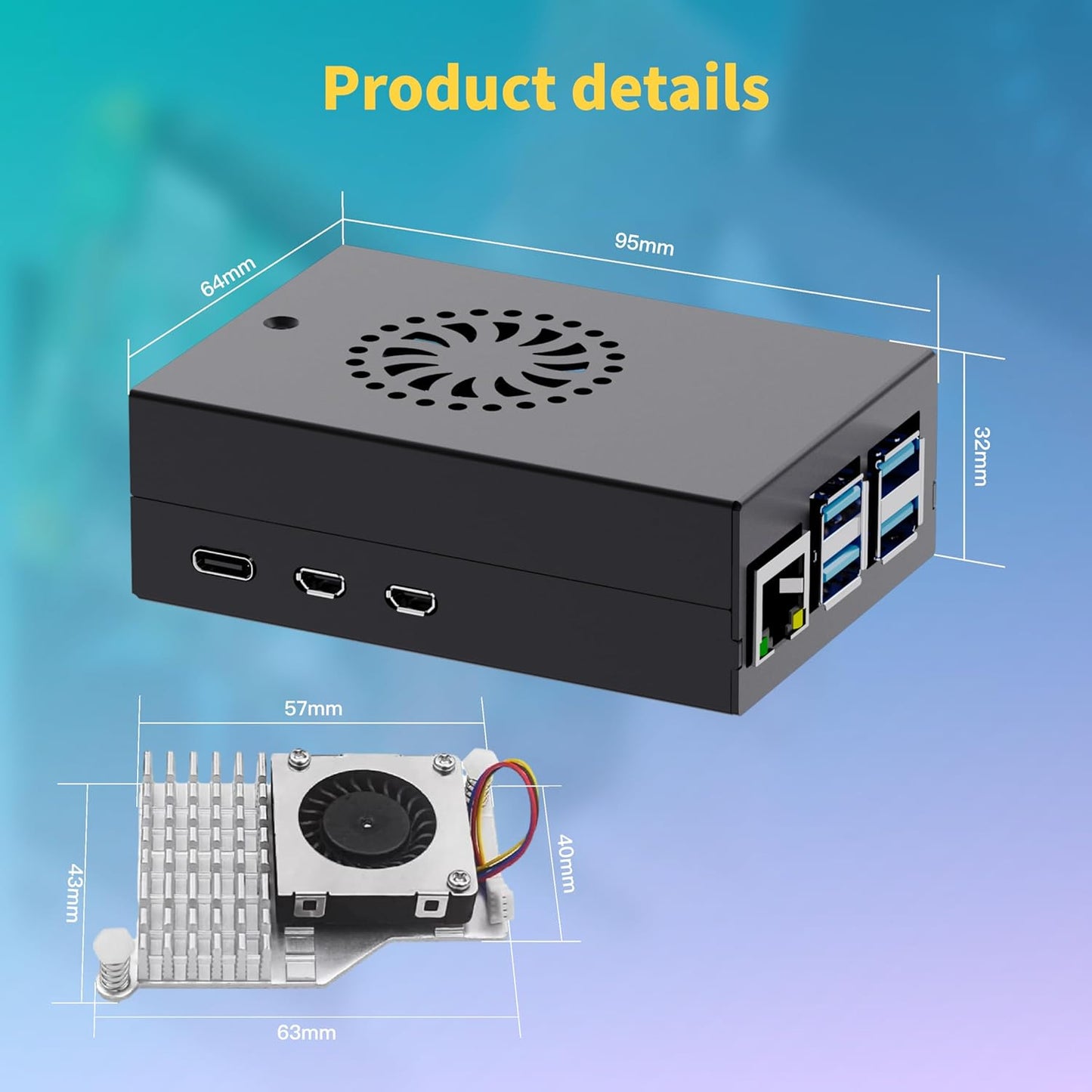 iRasptek Starter Kit for Raspberry Pi 5 RAM 4GB-64GB Edition of OS-Bookworm Pre-Loaded(Aluminum Case)