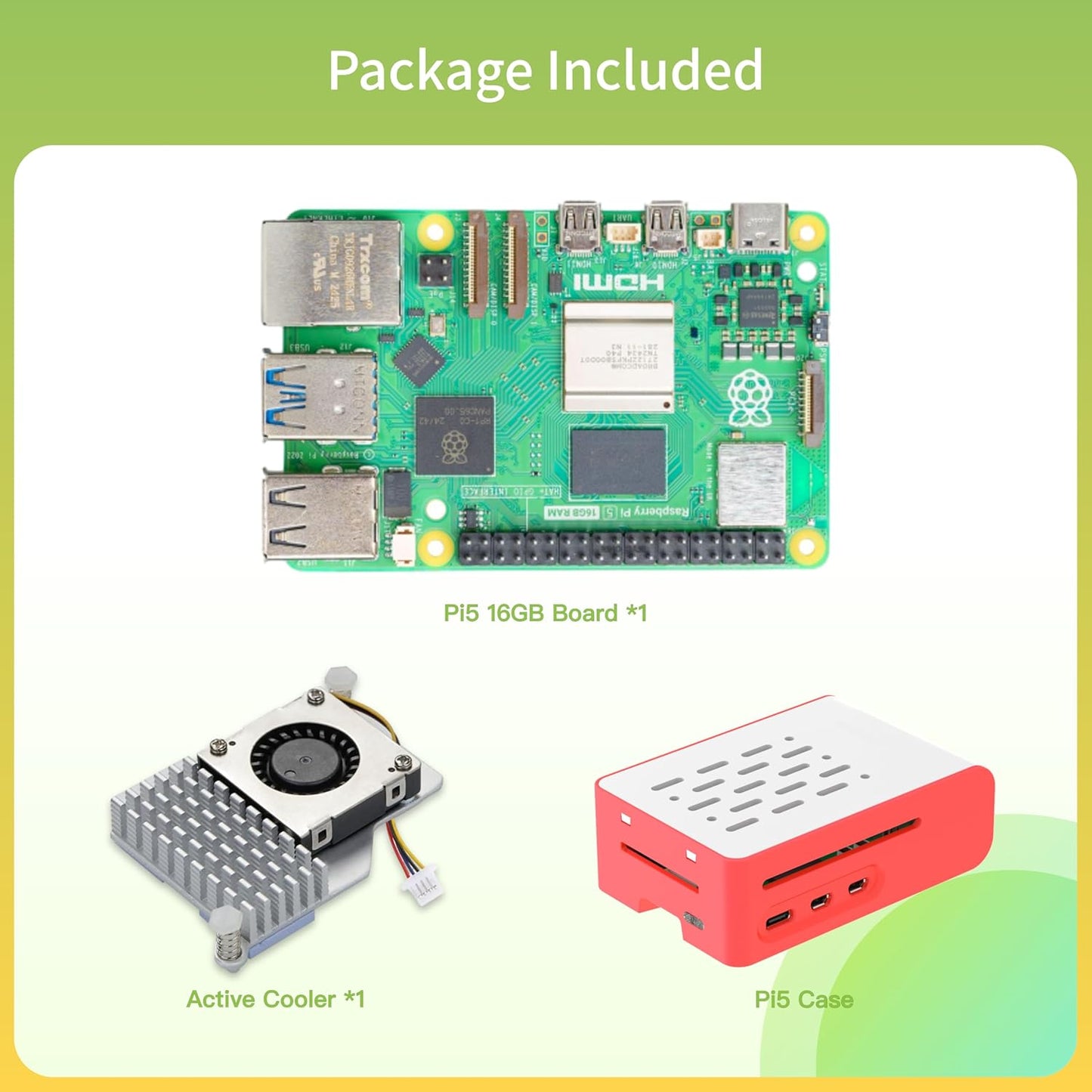 iRasptek Basic Kit for Raspberry Pi 5 16GB RAM with Pi5 Case and Active Cooler Included