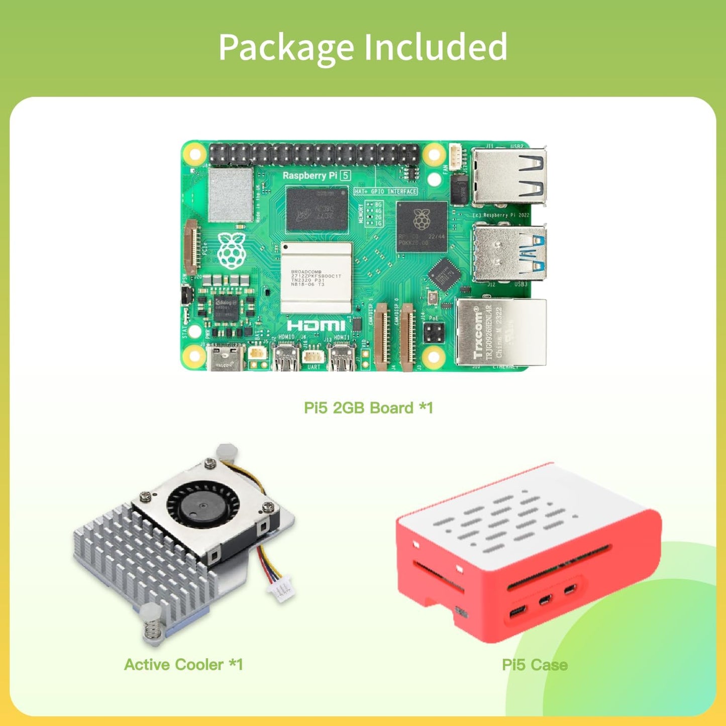 iRasptek Basic kit for Raspberry Pi 5 2GB RAM Includes Active Cooler and Pi5 Case