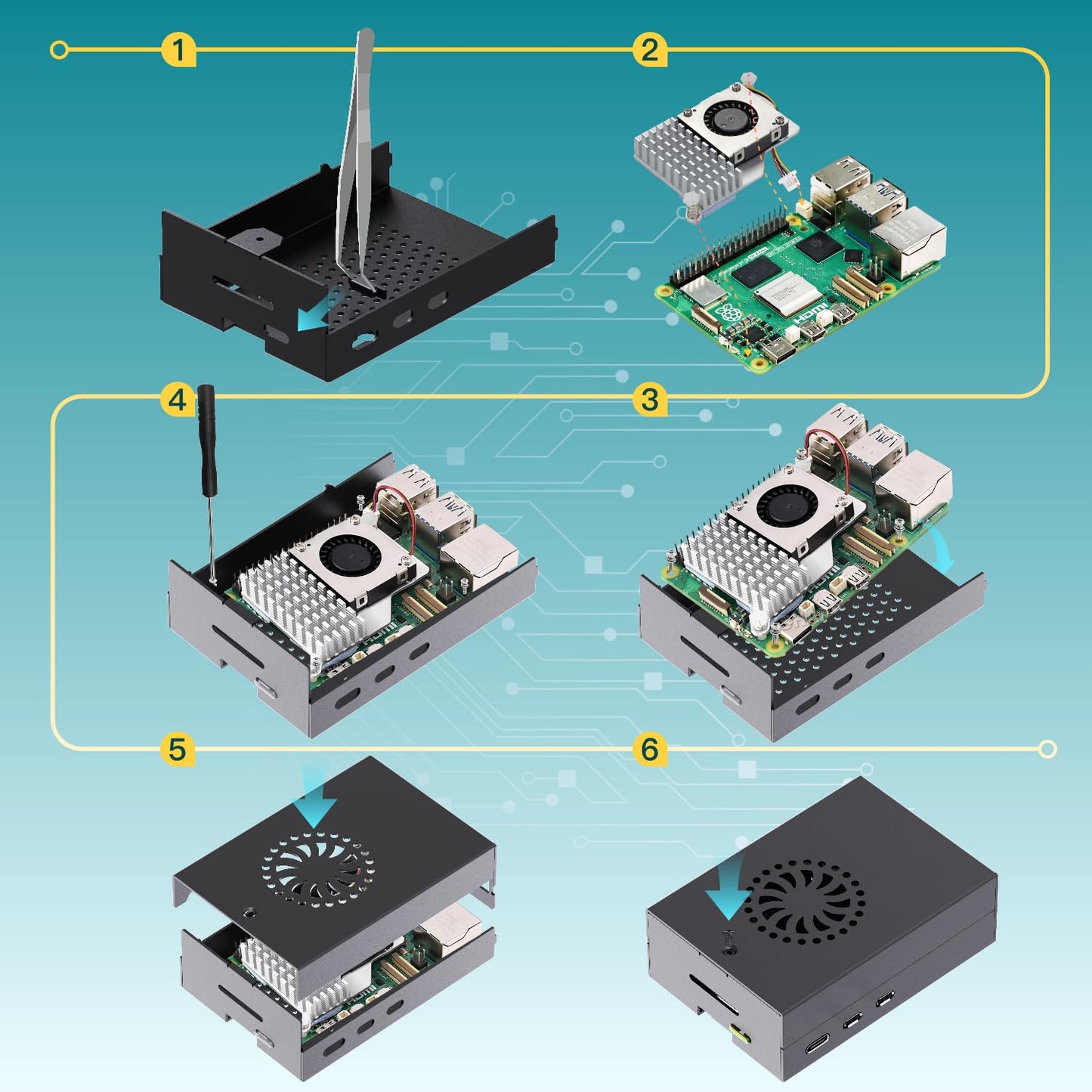 iRasptek Accessory Kit for Raspberry Pi 5 —— Metal Case with Active Cooler and 27W USB C Power Supply for Raspberry Pi 5 (Pi 5 Board not Included)