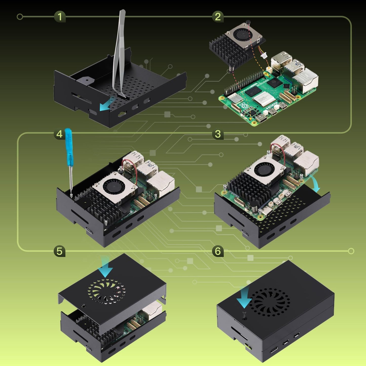 iRasptek Starter Kit for Raspberry Pi 5 8GB RAM- Includes 8GB Board, 5.1V 5A USB-C Pi5 Power Adaptery, Pi5 Metal Case and Active Cooler