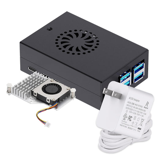 iRasptek Accessory Kit for Raspberry Pi 5 —— Metal Case with Active Cooler and 27W USB C Power Supply for Raspberry Pi 5 (Pi 5 Board not Included)