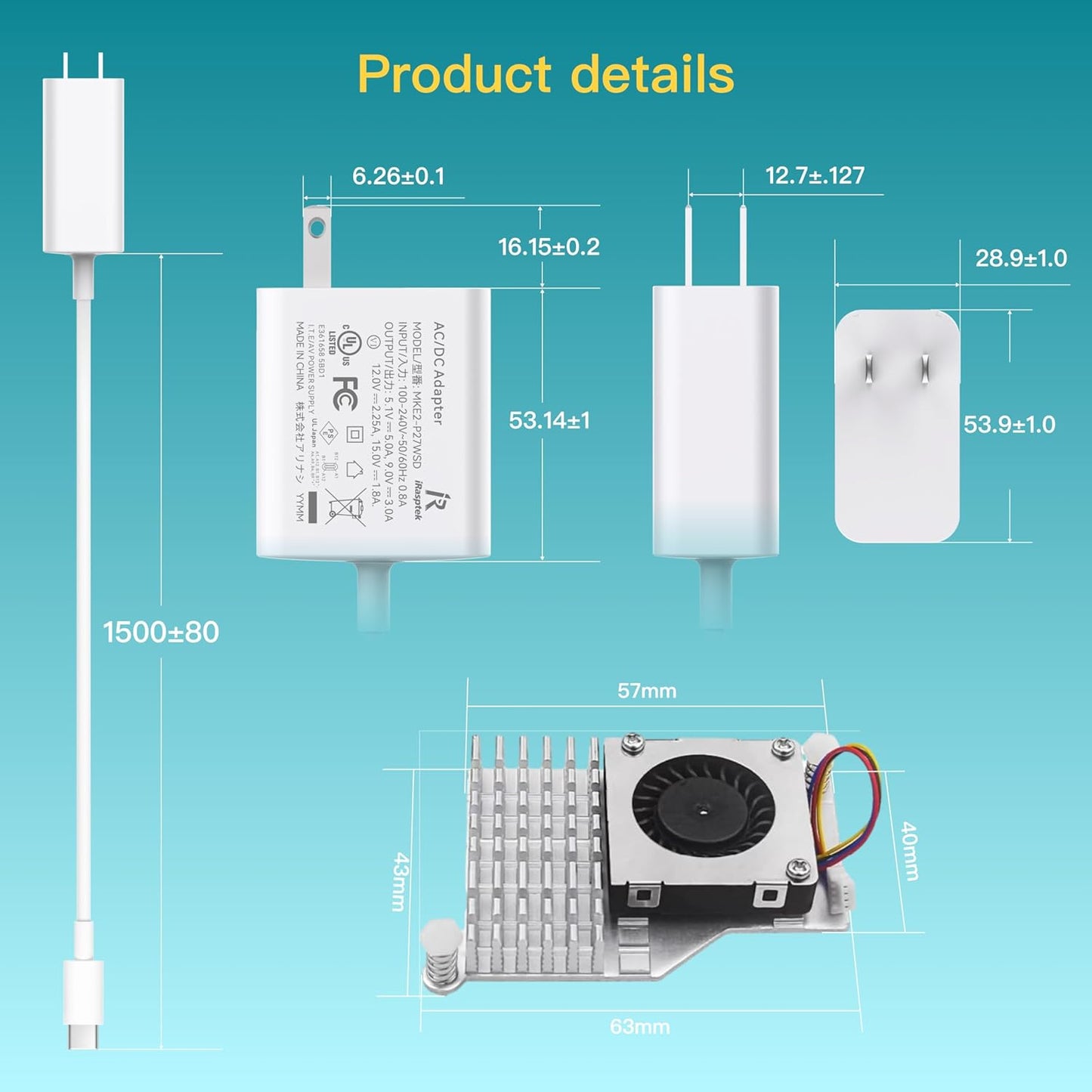 iRasptek Basic Kit for Raspberry Pi 5 8GB RAM- Includes 8GB Board, 27W PD Power Supply and Active Cooler