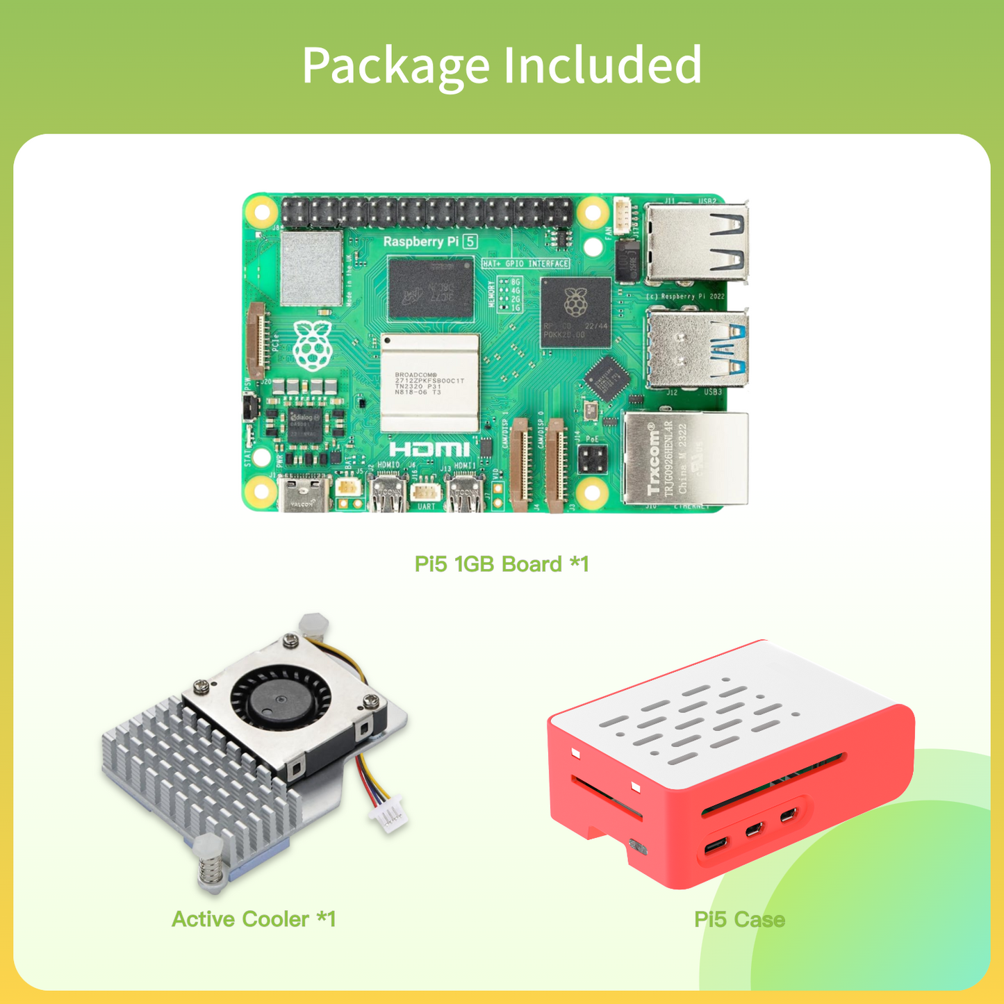 iRasptek Basic kit for Raspberry Pi 5 RAM 1GB with Pi5 Case and Active Cooler