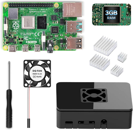 iRasptek Basic Kit for Raspberry Pi 4B 3GB RAM Included PI4 Case,Screwdrive,Cooling Fan and Heat-Sink