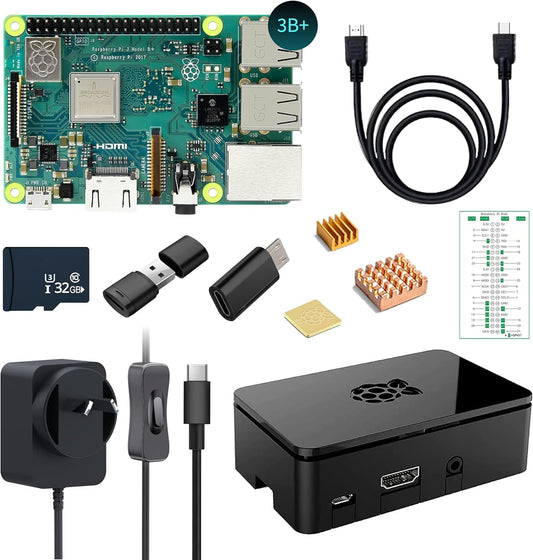 iRasptek Starter Kit for Raspberry Pi 3B+, 1GB RAM, 32GB Edition with Bookworm OS Pre-Installed