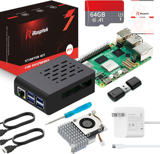 iRasptek Starter Kit For Raspberry Pi 5/ラズベリーパイ5 RAM 8GB — 64GB ラズベリーパイ OSをプリインストー