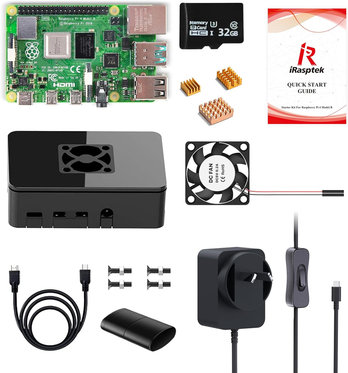 iRasptek Starter Kit for Raspberry Pi 4B 3GB RAM 32GB Preloaded Pi OS