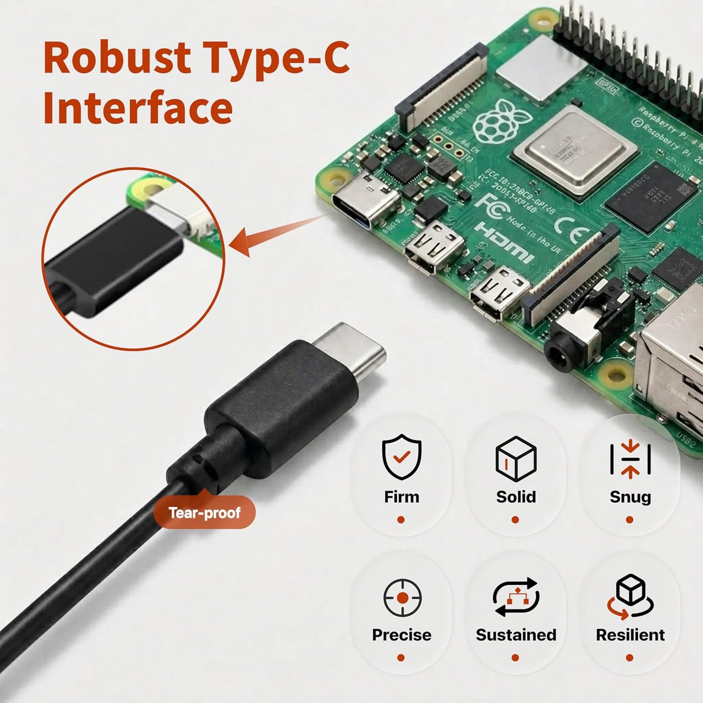 iRasptek 15W 5V/3A USB-C Power Adapter for Raspberry Pi 4 （black）