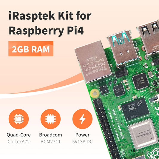 iRasptek Basic Kit for Raspberry Pi 4B 2GB RAM Included PI4 Case,5V 3A Power Supply,Cooling Fan and Heat-Sink
