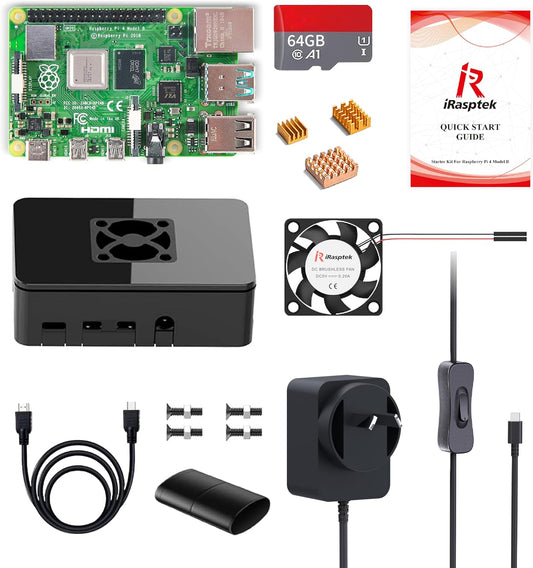 iRasptek Starter Kit for Raspberry Pi 4B 8GB RAM-Pre-Loaded with 64GB Edition
