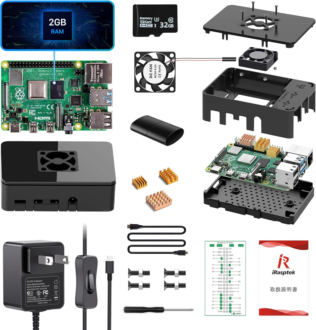 iRasptek Starter Kit for Raspberry Pi 4B 3GB RAM 32GB Preloaded Pi OS