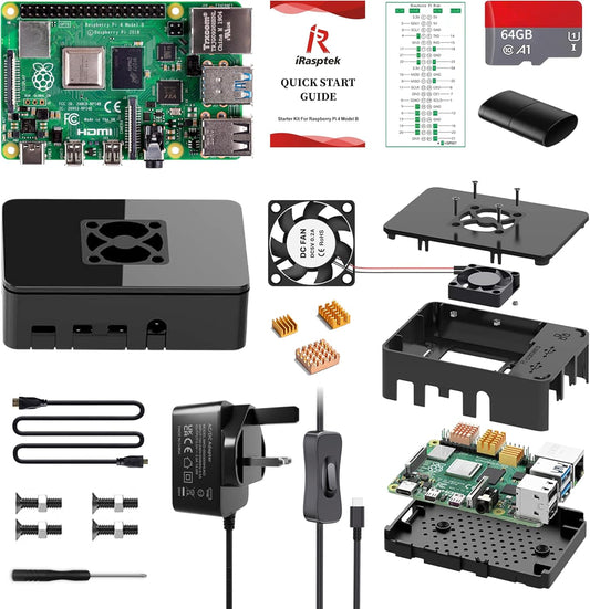 iRasptek Starter Kit for Raspberry Pi 4B 4GB RAM - 64GB SD Card Edition