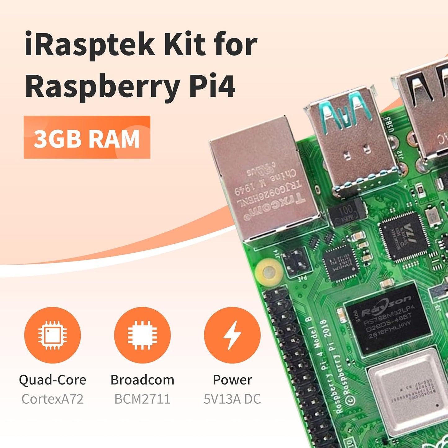 iRasptek Starter Kit for Raspberry Pi 4B 3GB RAM-32GB SD Card Edition