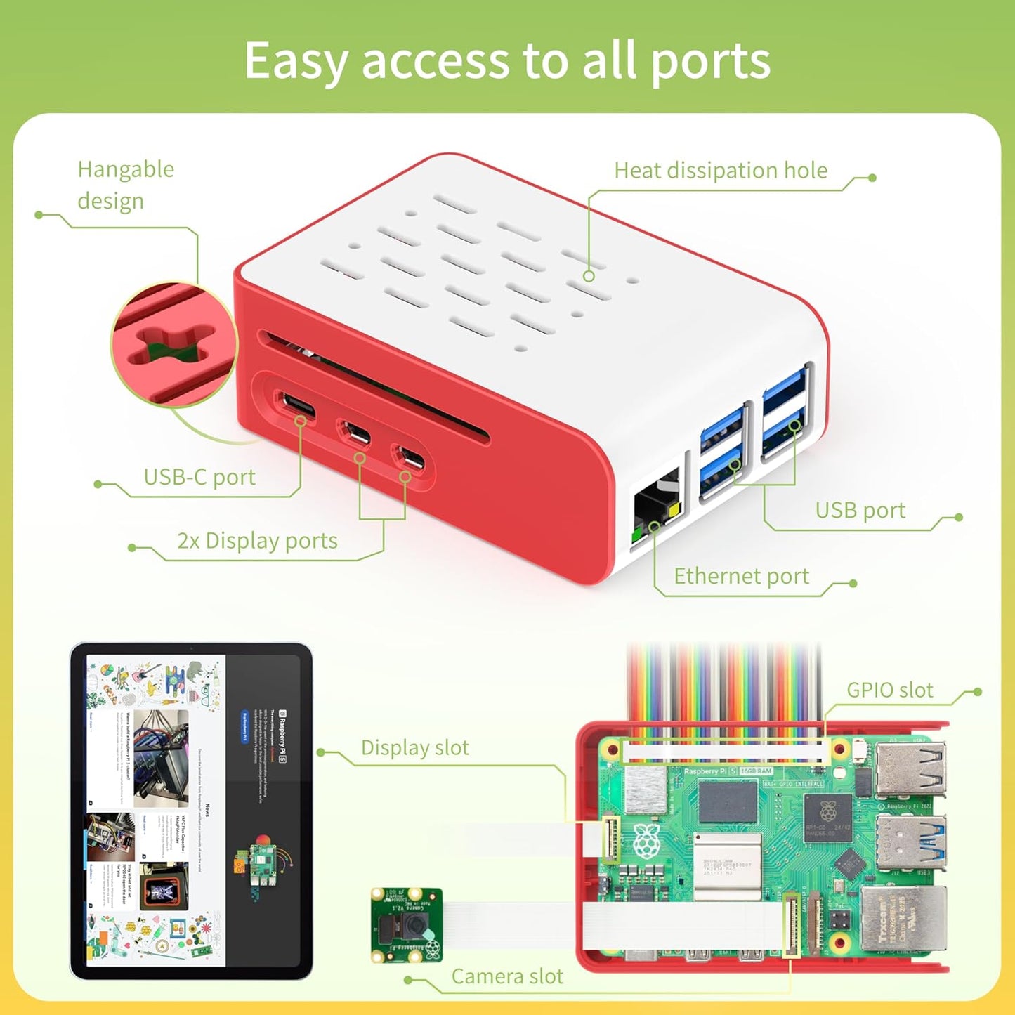 iRasptek Basic Kit for Raspberry Pi 5 RAM 4GB with Pi 5 Case and Active Cooler