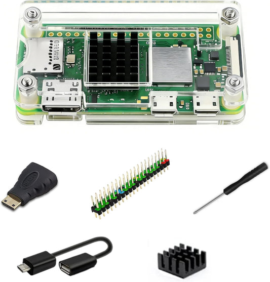 iRasptek Basic Kit for Raspberry Pi Zero 2 W with Acrylic Case,Mini HD-HD Adapter,Heatsink,Pin Header,Micro USB OTG Cable,Screwdriver| Ideal for DIY, IoT and STEM Projects