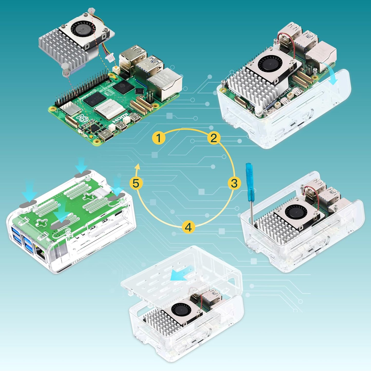 iRasptek Starter Kit For Raspberry Pi 5/ラズベリーパイ5 RAM 2GB — 64GB ラズベリーパイ OSをプリインストー（透明）