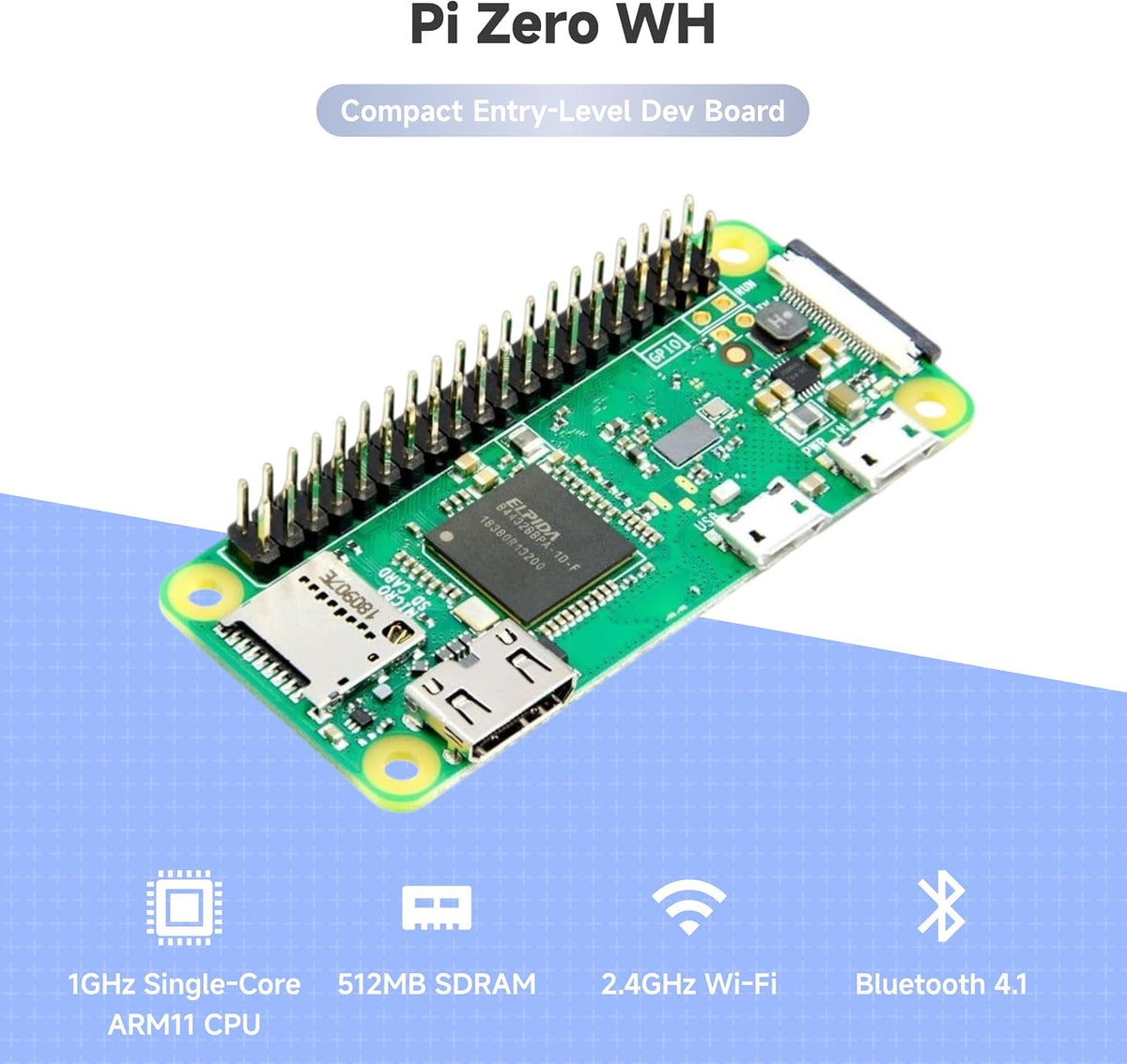 iRasptek Starter Kit for Raspberry Pi Zero WH,512MB RAM,32GB Preloaded PiOS