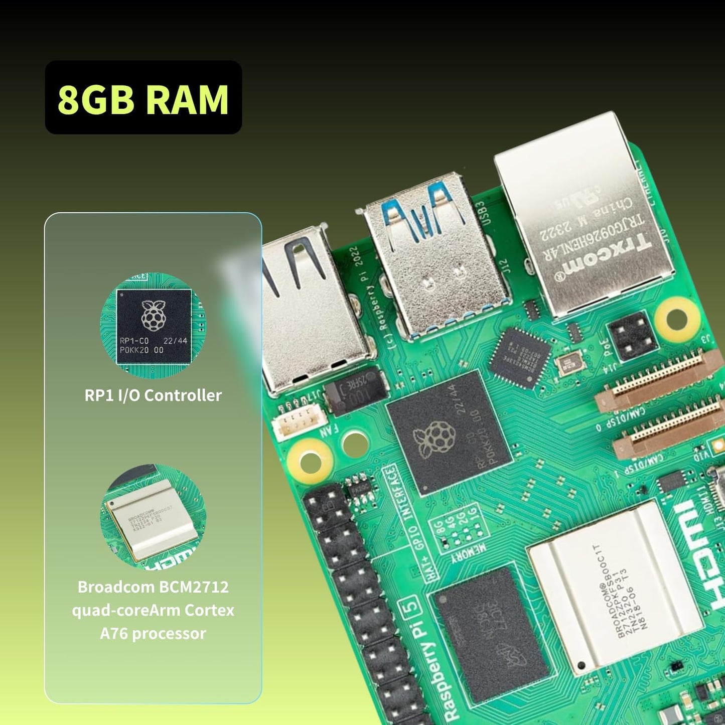 iRasptek Starter Kit for Raspberry Pi 5 8GB RAM- Includes 8GB Board, 5.1V 5A USB-C Pi5 Power Adaptery, Pi5 Metal Case and Active Cooler