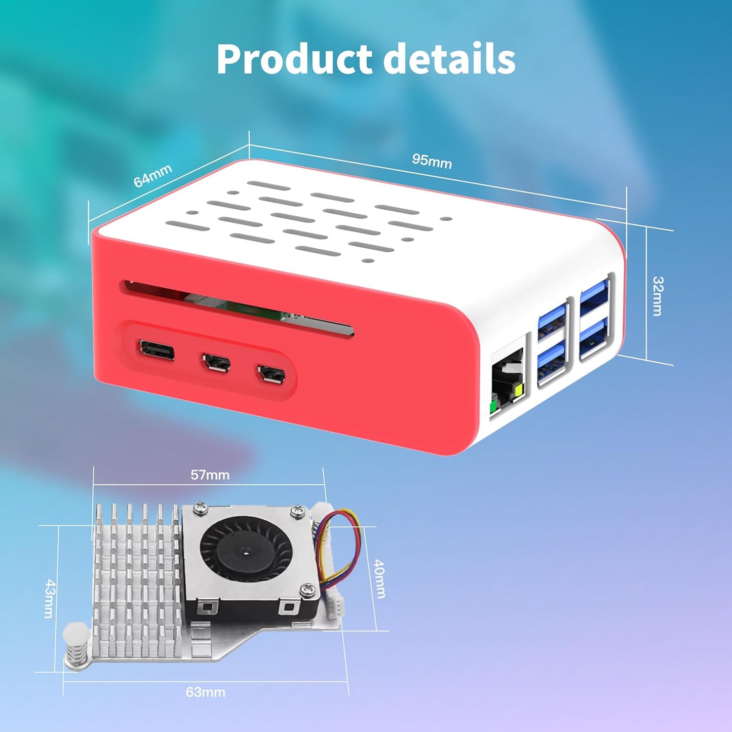 iRasptek Starter Kit für Raspberry Pi 5 RAM 8GB-Vorinstalliert 64GB Edition Pi OS (Rot&Weißes Gehäuse)